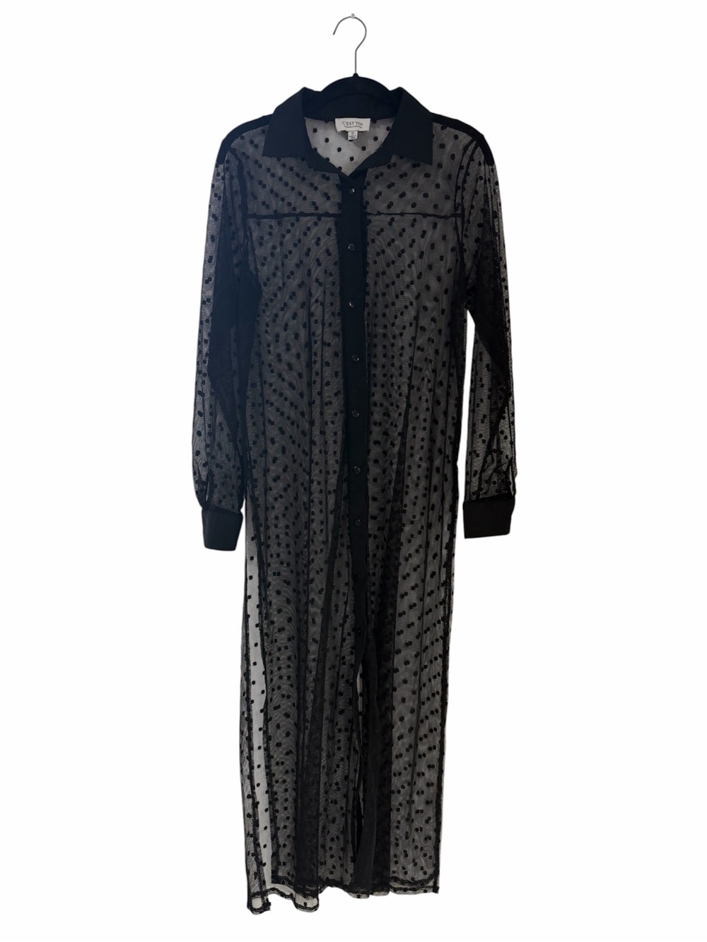 C’est Toi Sheer Black Polka Dot Long Sleeve Sheer Duster Cardigan